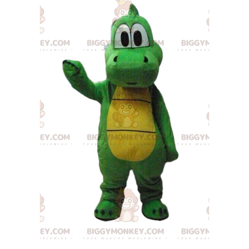 BIGGYMONKEY™ costume da mascotte dinosauro verde e giallo