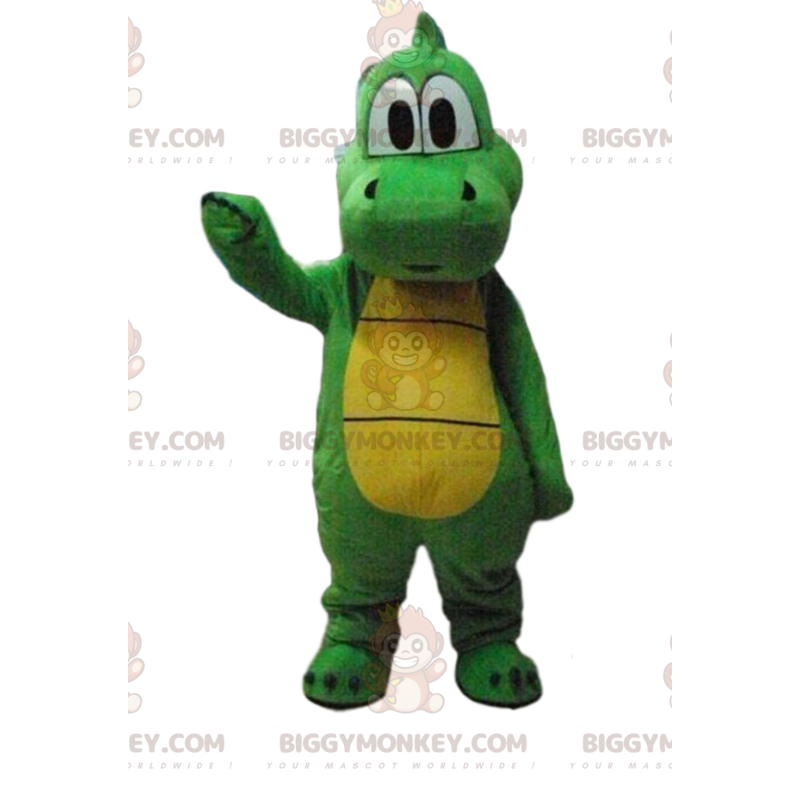 Disfraz de mascota BIGGYMONKEY™ dinosaurio verde y amarillo Disfraz de mascota BIGGYMONKEY™ dinosaurio verde y amarillo