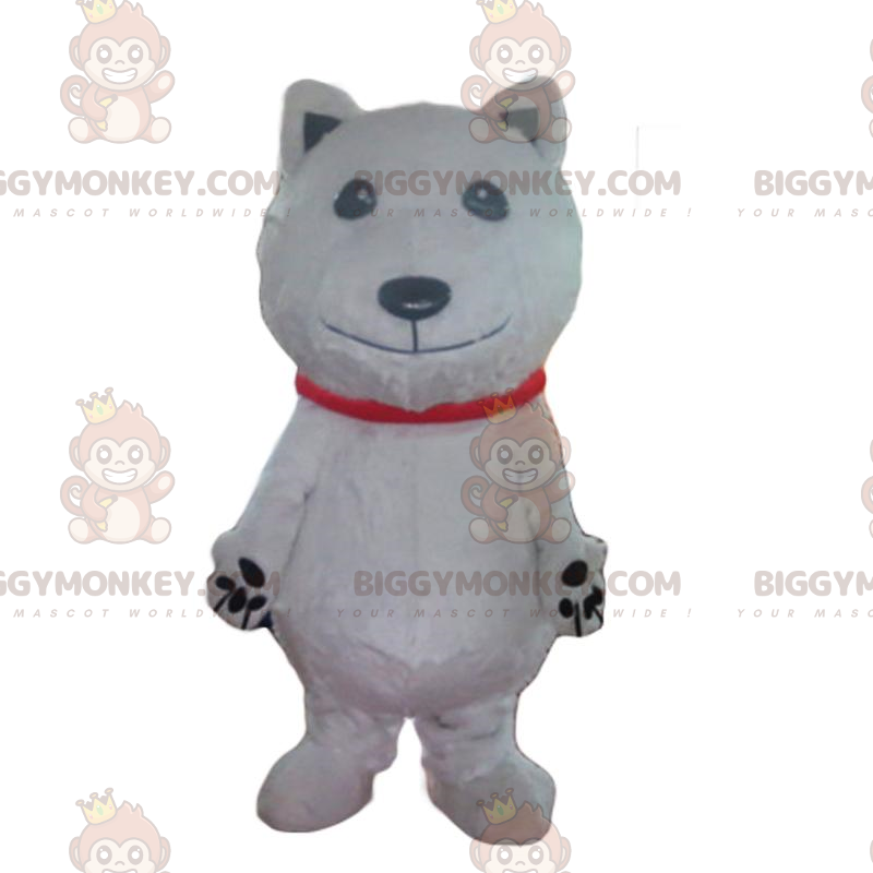 Στολή μασκότ λευκής αρκούδας BIGGYMONKEY™, λευκή στολή σκύλου