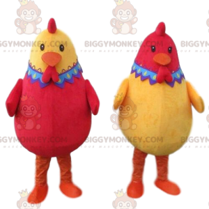2 maskoty BIGGYMONKEY™ červené a žluté slepice, 2 barevná