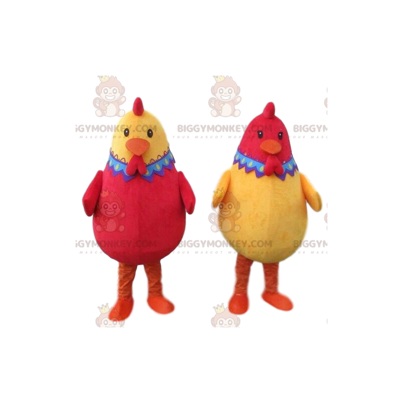 2 galline rosse e gialle mascotte di BIGGYMONKEY™, 2 galline 2 galline rosse e gialle mascotte di BIGGYMONKEY™, 2 galline