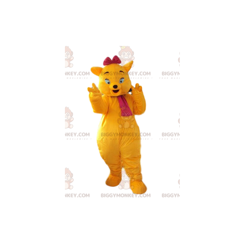 Traje de mascote de gato amarelo BIGGYMONKEY™, fantasia de Traje de mascote de gato amarelo BIGGYMONKEY™, fantasia de