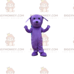 Purppura koiran BIGGYMONKEY™ maskottiasu, violetti puku