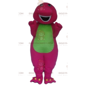 BIGGYMONKEY™ mascot costume pink and green dinosaur, colorful