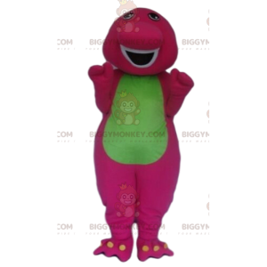 BIGGYMONKEY™ maskotkostume pink og grøn dinosaur, farverigt