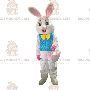 BIGGYMONKEY™ maskotkostume af hvid kanin med blå vest