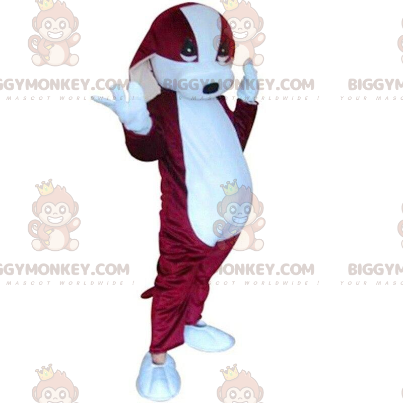 Red and White Dog BIGGYMONKEY™ Mascot Costume, Two Tone Dog