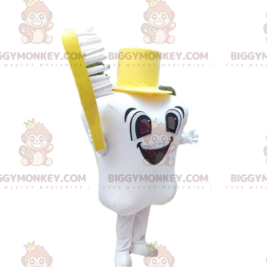 Giant tooth BIGGYMONKEY™ mascot costume with a toothbrush