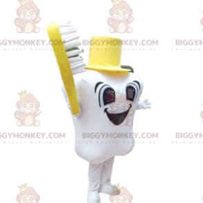 Gigantische tand BIGGYMONKEY™ mascottekostuum met een tandenborstel, tandartskostuum - Mascottes van objecten - BiggyMonkey.com