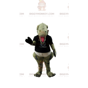 Green dinosaur BIGGYMONKEY™ mascot costume, dangerous animal
