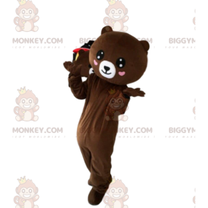 BIGGYMONKEY™ maskotkostume af brun bamse med hjerter, romantisk