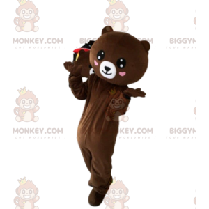 Traje de mascote BIGGYMONKEY™ de ursinho marrom com corações