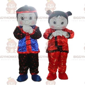 2 BIGGYMONKEY™s mascots, a boy and a girl, 2 Asian characters -
