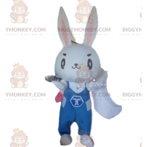 BIGGYMONKEY™ Maskottchenkostüm Weißes Kaninchen mit blauem