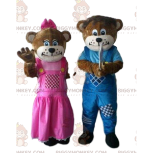 2 BIGGYMONKEY™s brown bear mascots, one male and one female -
