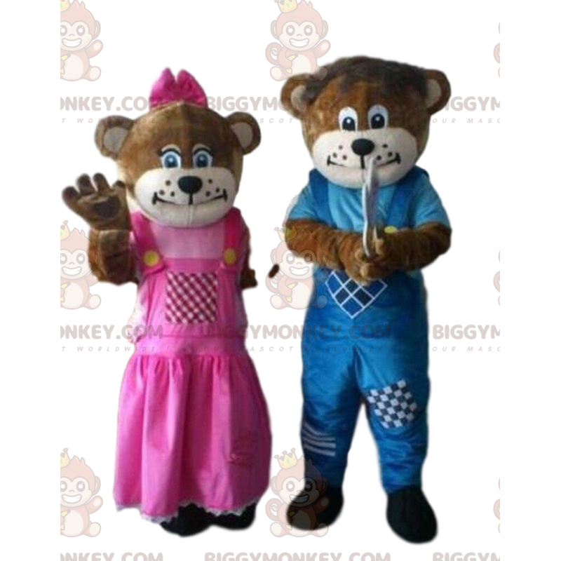2 BIGGYMONKEY™s brunbjørnmaskoter, en hann og en hunn - Bjørn maskot - BIGGYMONKEY_08561 - BiggyMonkey.com