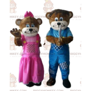 2 BIGGYMONKEY™s brown bear mascots, one male and one female -