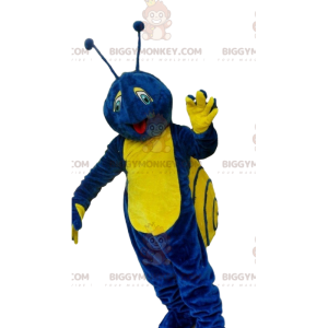 BIGGYMONKEY™ maskot kostume blå og gul snegl, farverigt insekt