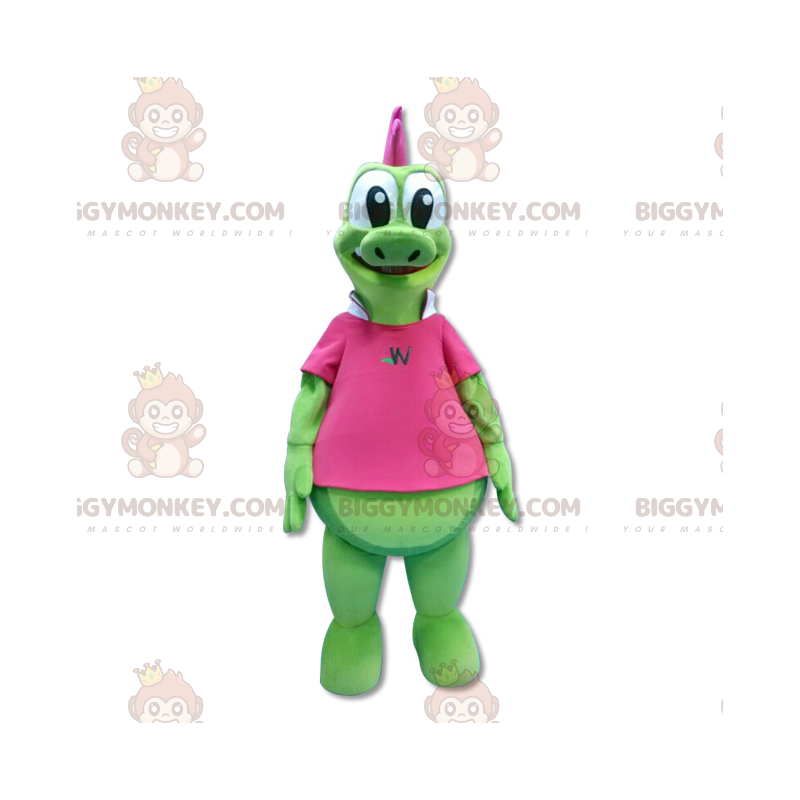 BIGGYMONKEY™ mascottekostuum met roze kuif en groene draak - Dragon mascotte - BIGGYMONKEY_0109 - BiggyMonkey.com