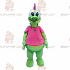 Costume de mascotte BIGGYMONKEY™ de dragon vert à crête rose -