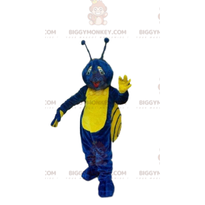 BIGGYMONKEY™ maskotdräkt blå och gul snigel, färgglad