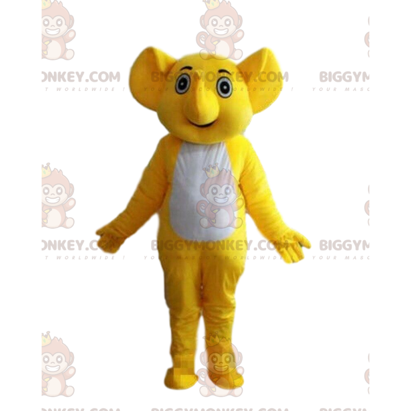 Disfraz de mascota BIGGYMONKEY™ de elefante amarillo y blanco Disfraz de mascota BIGGYMONKEY™ de elefante amarillo y blanco