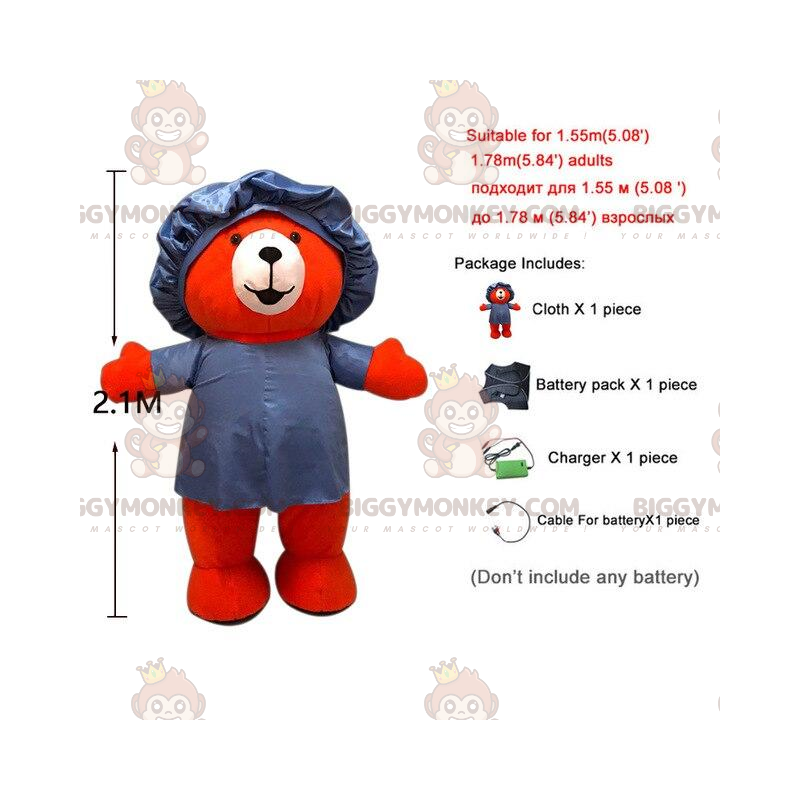 Disfraz de mascota de peluche rojo BIGGYMONKEY™ con gorro de Disfraz de mascota de peluche rojo BIGGYMONKEY™ con gorro de