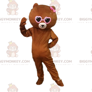 Traje de mascote BIGGYMONKEY™ de ursinho marrom com corações