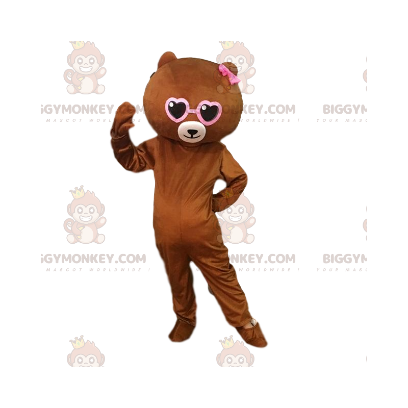 Traje de mascote BIGGYMONKEY™ de ursinho marrom com corações Traje de mascote BIGGYMONKEY™ de ursinho marrom com corações