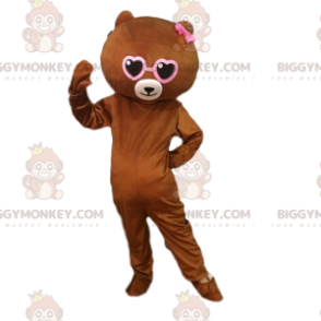 Kostým maskota BIGGYMONKEY™ hnědého medvídka se srdíčky, romantický kostým - Maskot medvěda - BiggyMonkey.com