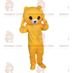 Traje de mascote de ursinho de pelúcia amarelo e branco