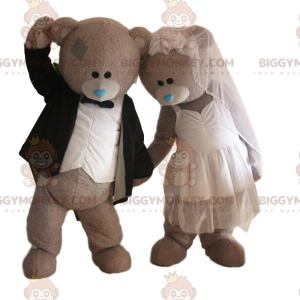 2 Brud og brudgom BIGGYMONKEY™s maskot, bjørnepar, bryllup BIGGYMONKEY™ maskotkostyme - Bjørn maskot - BiggyMonkey.com