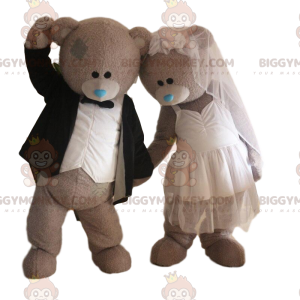 2 Noiva e Noivo Mascote BIGGYMONKEY™, Casal Urso, Fantasia de