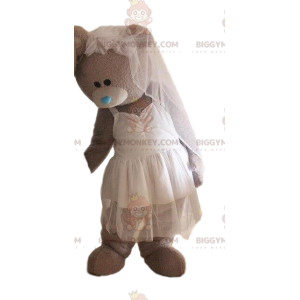 Traje de mascote BIGGYMONKEY™ de urso cinzento em vestido de
