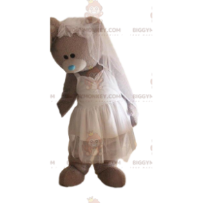 BIGGYMONKEY™ mascot costume of gray bear in wedding dress, bride costume - Bear mascot - BIGGYMONKEY_08596 - BiggyMonkey.com