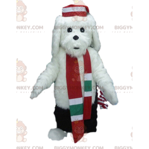 BIGGYMONKEY™ mascot costume of white dog in winter outfit