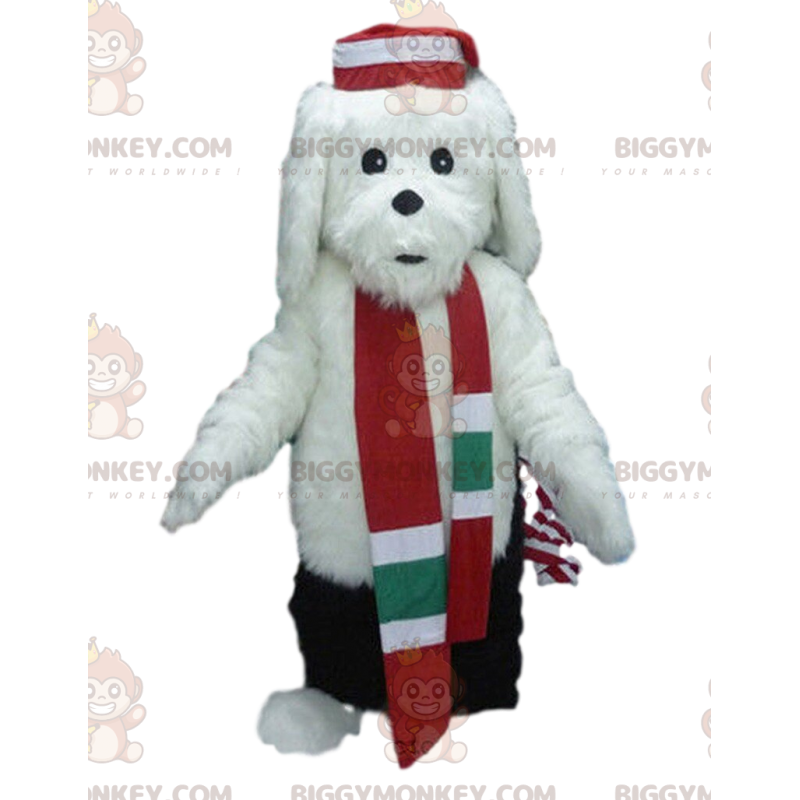 Disfraz de mascota BIGGYMONKEY™ de perro blanco con traje de Disfraz de mascota BIGGYMONKEY™ de perro blanco con traje de