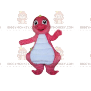 BIGGYMONKEY™ maskot kostume pink og hvid dinosaur, pink drage