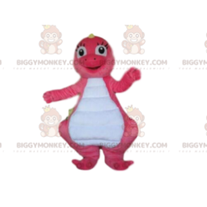 BIGGYMONKEY™ maskot kostume pink og hvid dinosaur, pink drage
