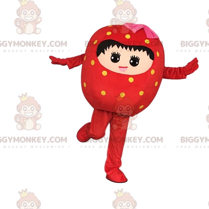 Costume de mascotte BIGGYMONKEY™ de fraise rouge, costume de Costume de mascotte BIGGYMONKEY™ de fraise rouge, costume de