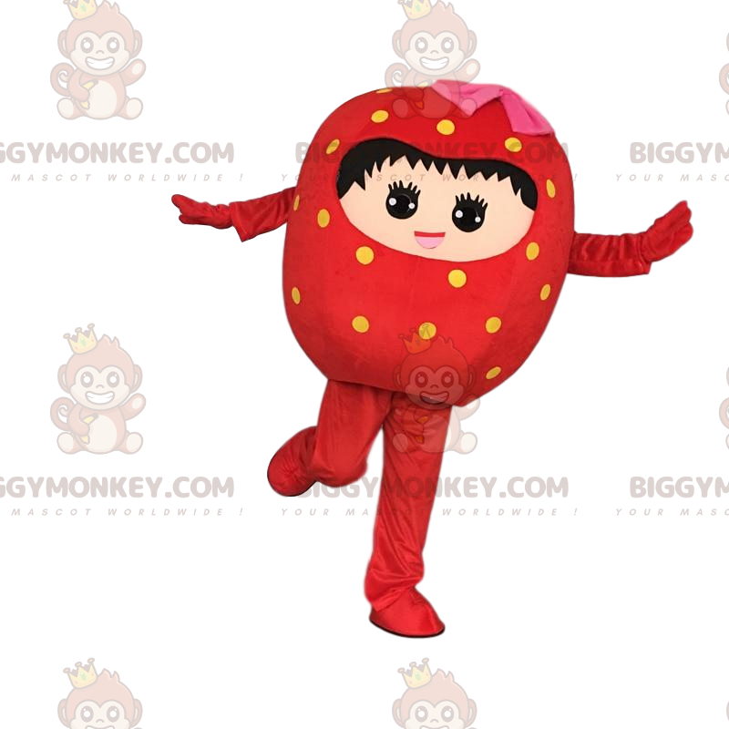 Fantasia de mascote BIGGYMONKEY™ de morango vermelho, fantasia