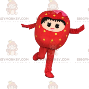 Fantasia de mascote BIGGYMONKEY™ de morango vermelho, fantasia