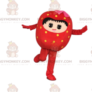 Punainen mansikka BIGGYMONKEY™ maskottiasu, jättimansikka-asu