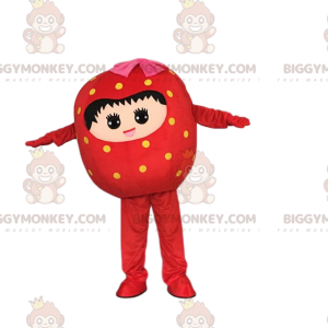 Fantasia de mascote BIGGYMONKEY™ de morango vermelho, fantasia