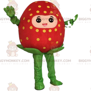 Punainen mansikka BIGGYMONKEY™ maskottiasu, jättimansikka-asu