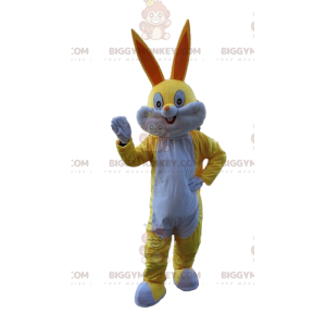 Fato de mascote BIGGYMONKEY™ coelho amarelo e branco, fato de