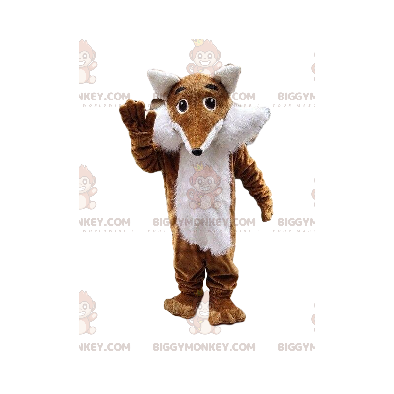 Costume de mascotte BIGGYMONKEY™ de renard marron et blanc Costume de mascotte BIGGYMONKEY™ de renard marron et blanc
