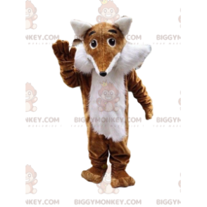 Traje de mascote BIGGYMONKEY™, raposa marrom e branca, peluda