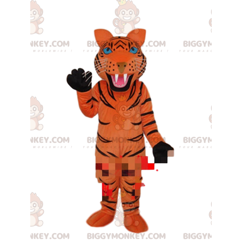 BIGGYMONKEY™ costume da mascotte di tigre arancione con strisce BIGGYMONKEY™ costume da mascotte di tigre arancione con strisce
