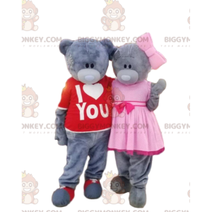 2 BIGGYMONKEY™s maskot av grå bamser, bjørnekostymer, teddypar - Bjørn maskot - BIGGYMONKEY_08616 - BiggyMonkey.com